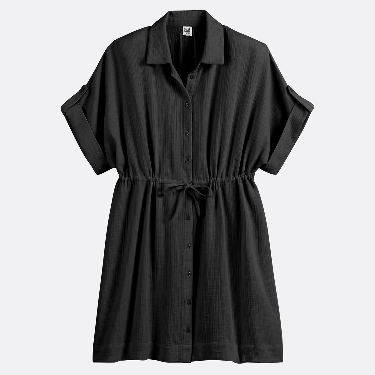 COLEÇÃO LA REDOUTE<br>Vestido camisa curto e evasê com mangas curtas