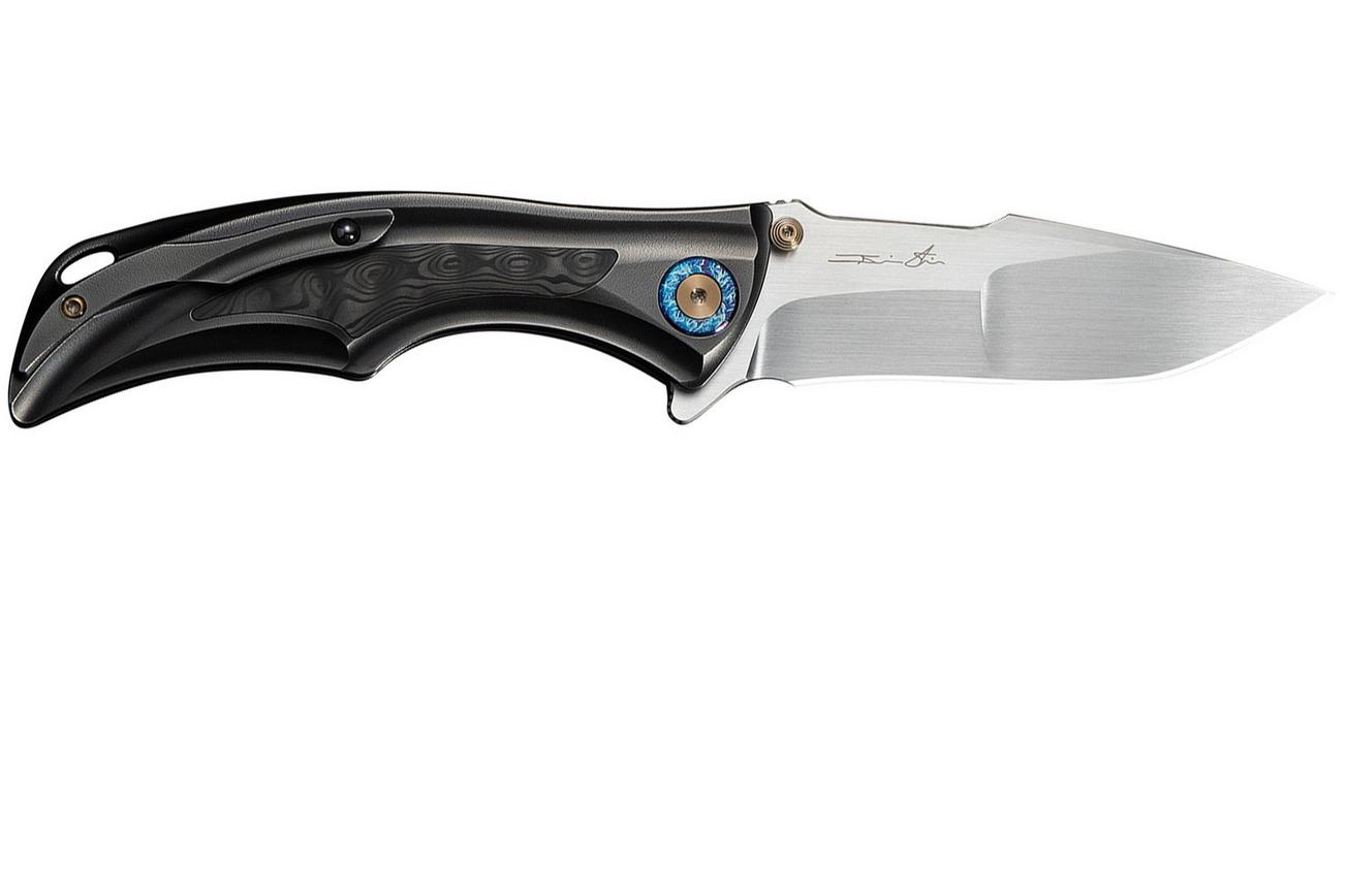 WE Knife Tighe Down WE24054-2 Hand Satin Böhler M390, Integral Polished Black Titanium Rose CF Inlay, zakmes, Brian Tighe design