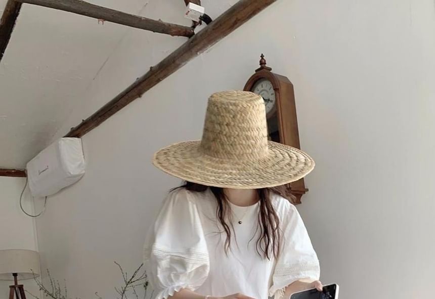 Inchioh - Maxi-zomerjurk met pofmouwen, ronde hals en effen kant