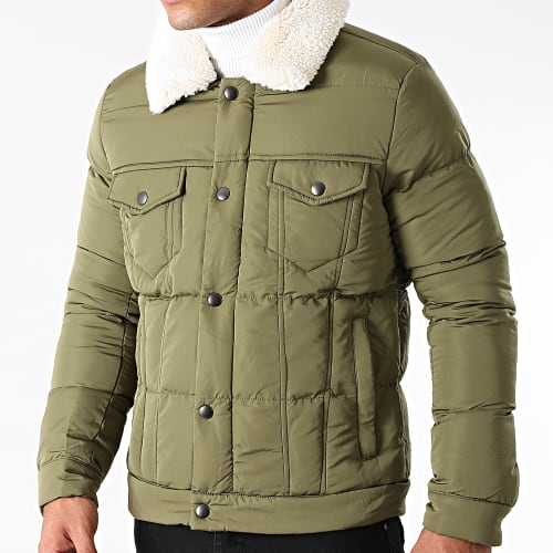 Veste Zippée Col Mouton Vert Kaki