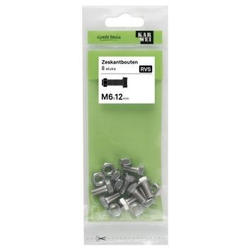KARWEI zeskantbout voldraad rvs M6x12 mm 8 stuks