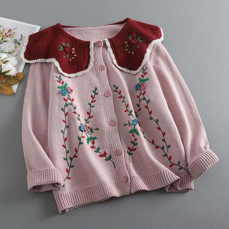 Santeh - Geborduurd vest met kraag en bloemenprint