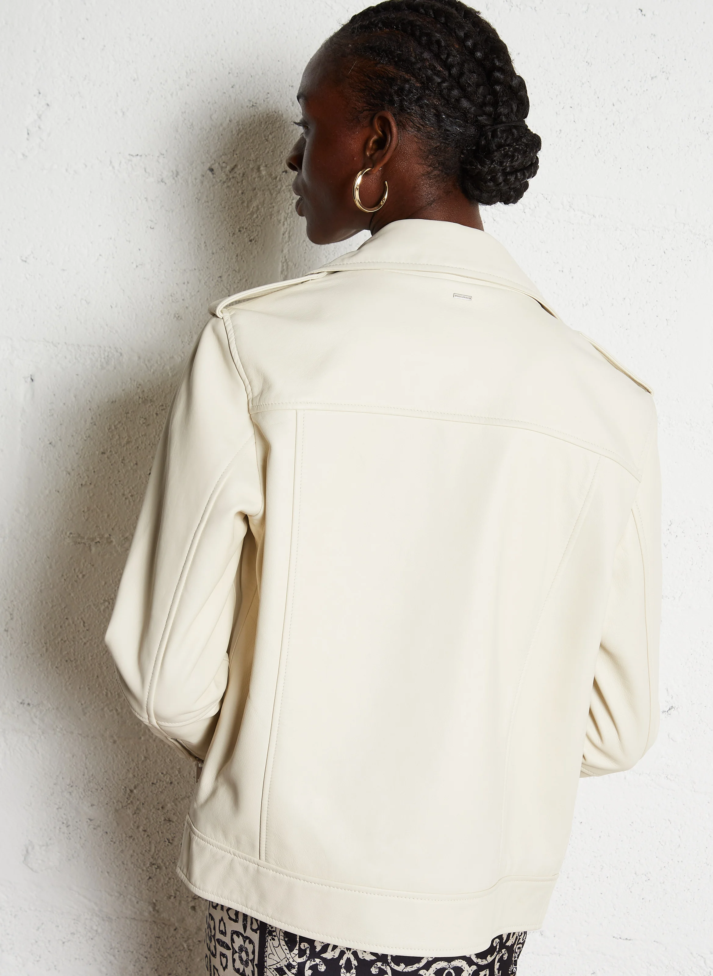 Veste ample col à revers en cuir | Blanc