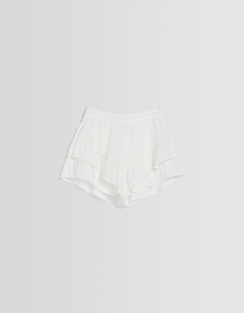 Saia-calça de crepe com babados