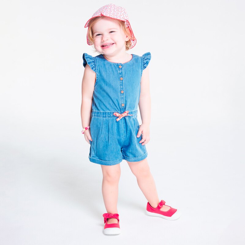 Combi courte en jean bleu bébé fille Bleu