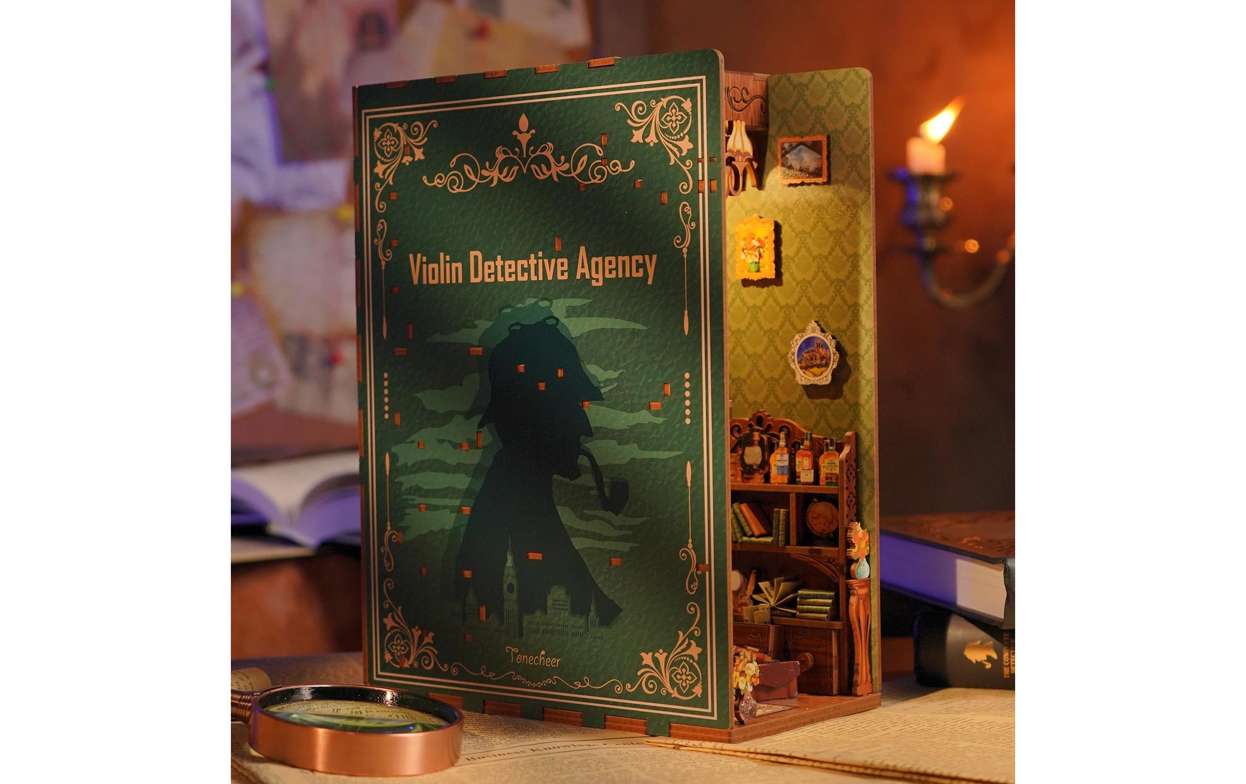 Bausatz Book Nook Violin Detective Agency3D-Modell aus lasergeschnittenen Holzteilen