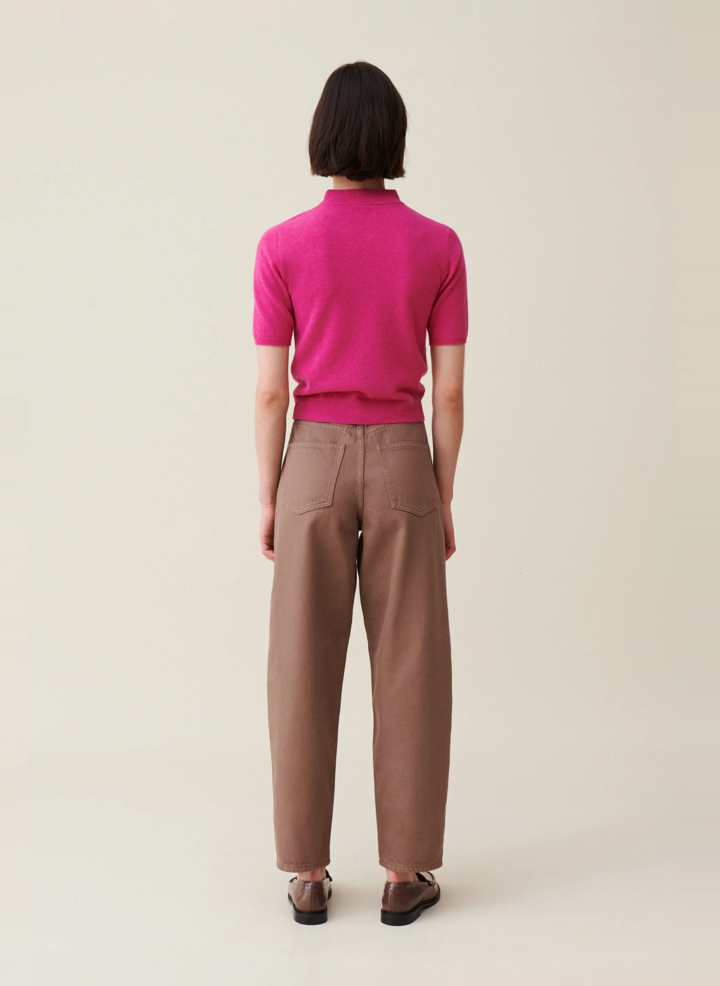 Pull manches courtes en laine | Rose