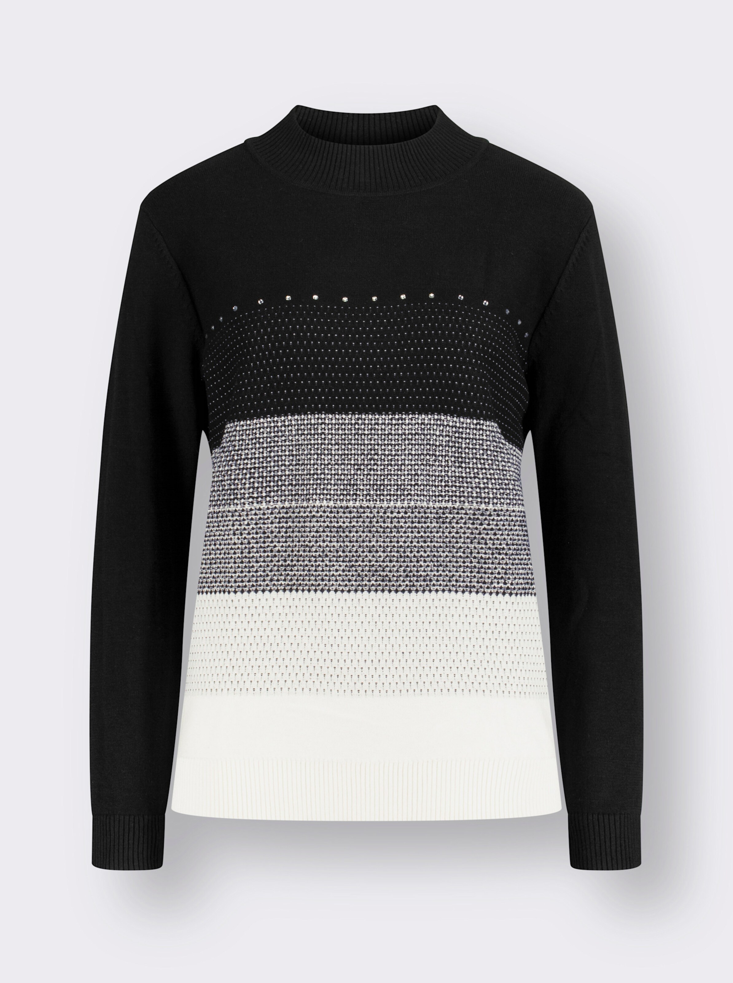 Stehkragenpullover mit glänzenden Ziersteinchen