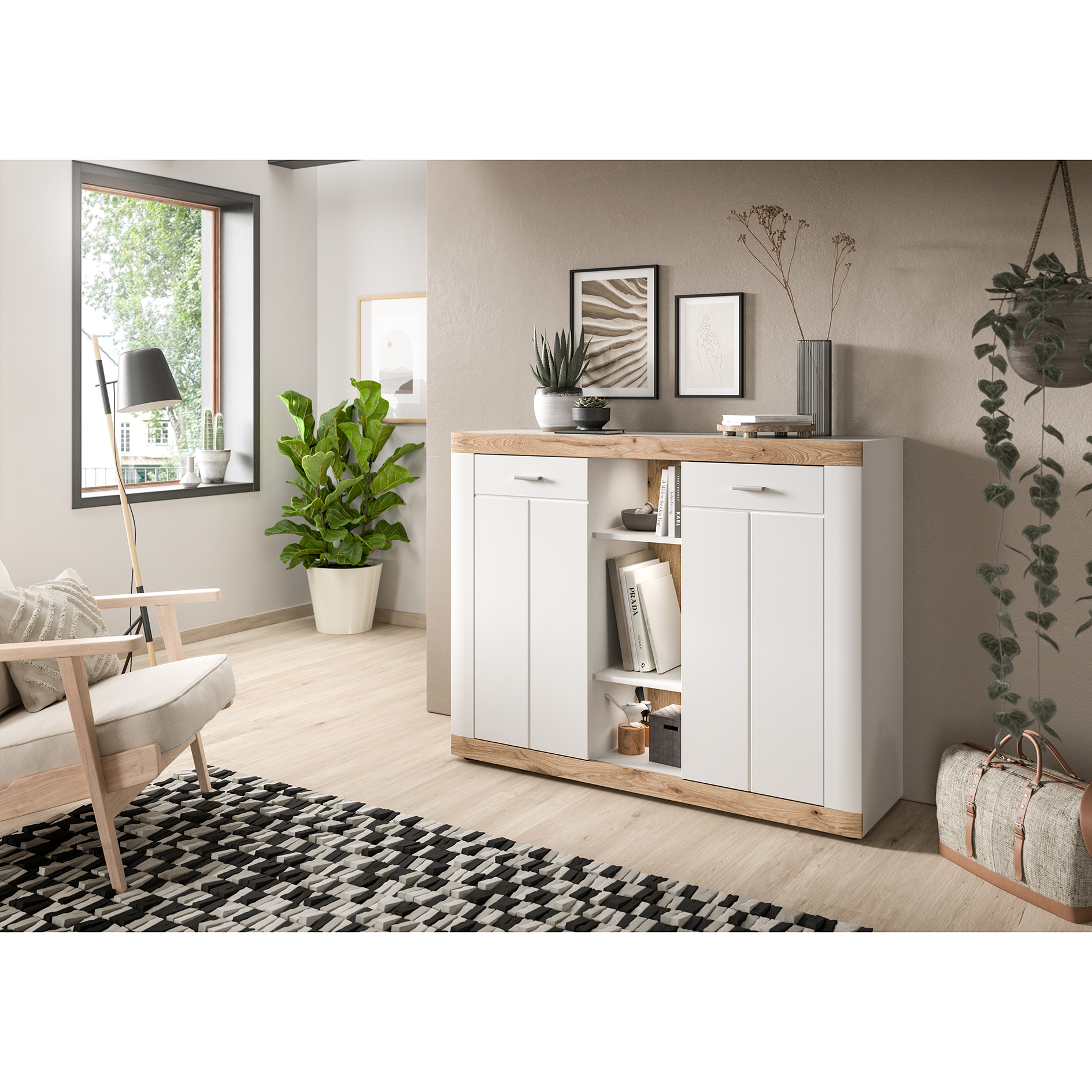 Kommode LAREDO - weiß-Nox Oak - 104 cm