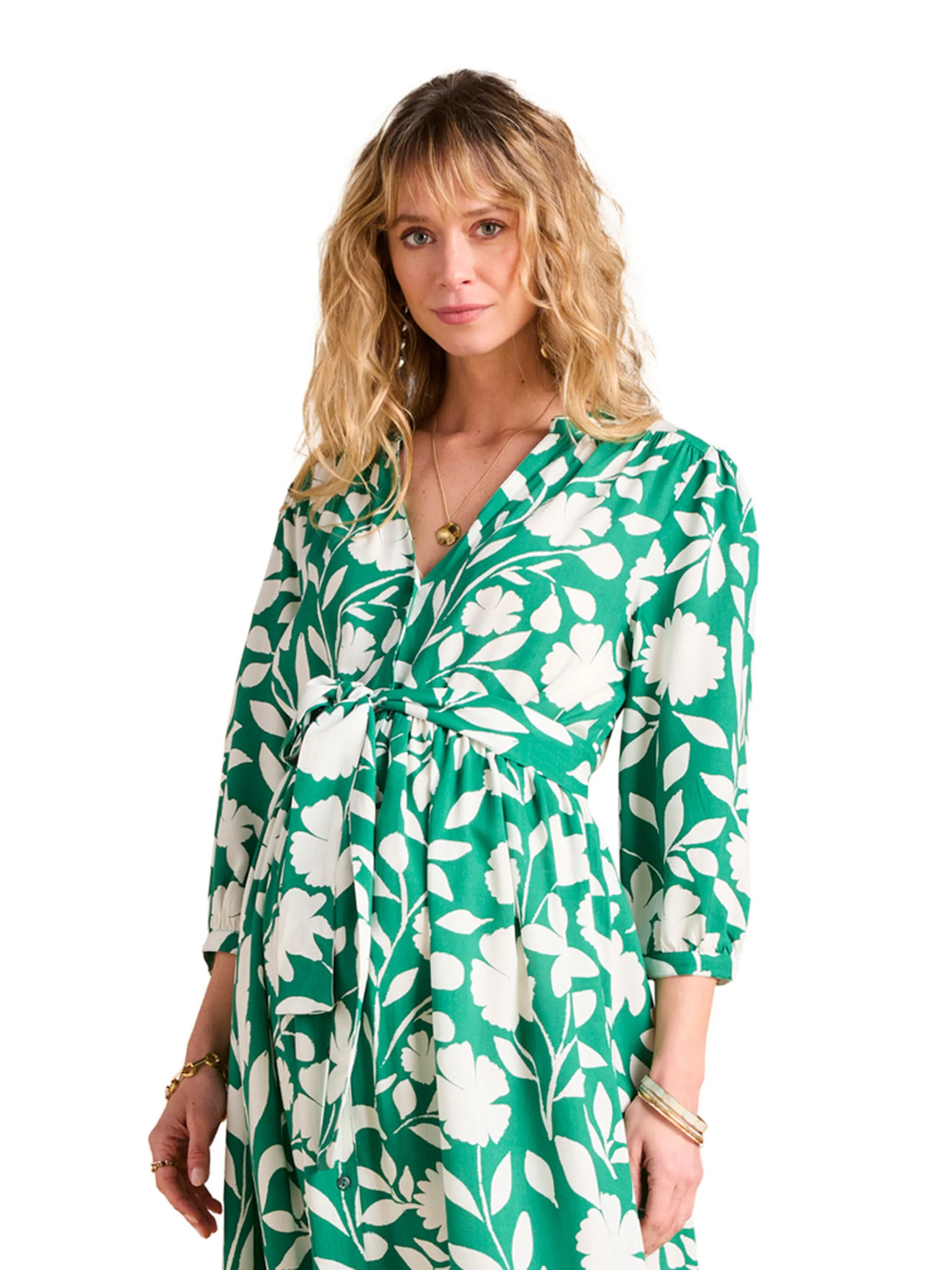Envie de Fraise Maxikleid mit Blumen für Schwangerschaft und Stillzeit grün
