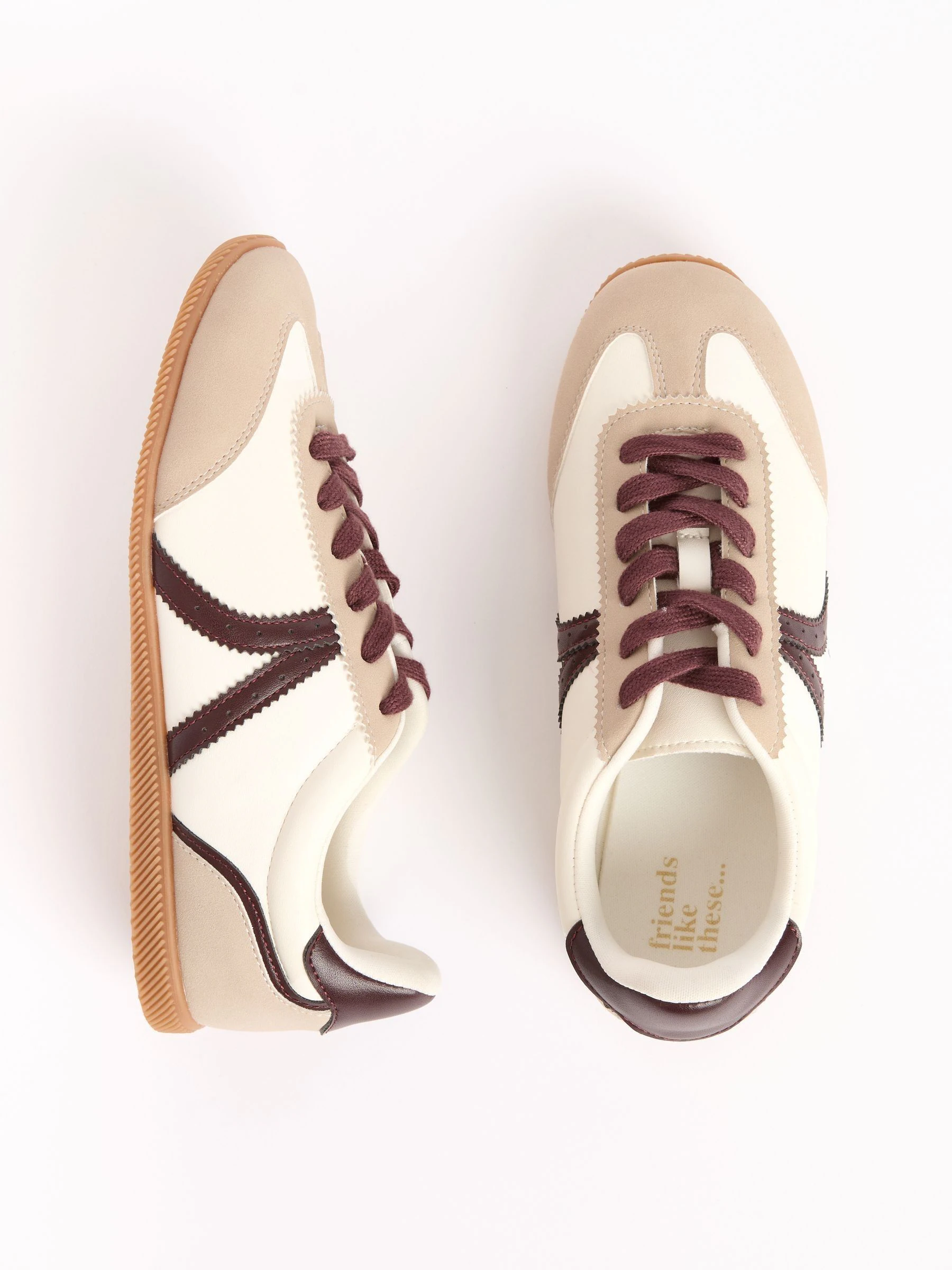 Wit bordeauxrood - Friends Like These Slim Runner Lace-Up Retro Gumsole Sports Trainers
