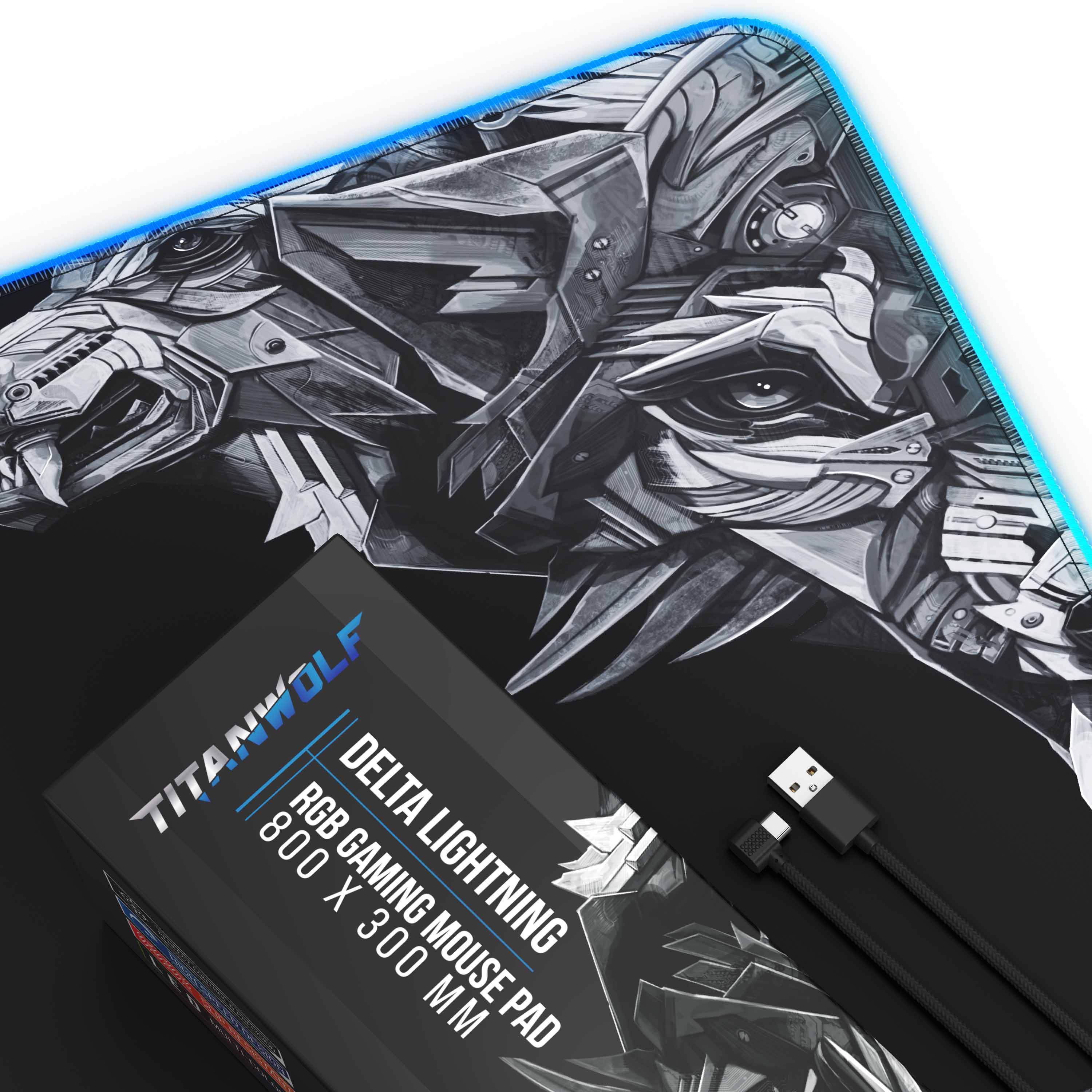 Titanwolf RGB Gaming Mauspad, Mousepad XL 800 x 300mm verbessert Präzision & Geschwindigkeit, Titanwolf