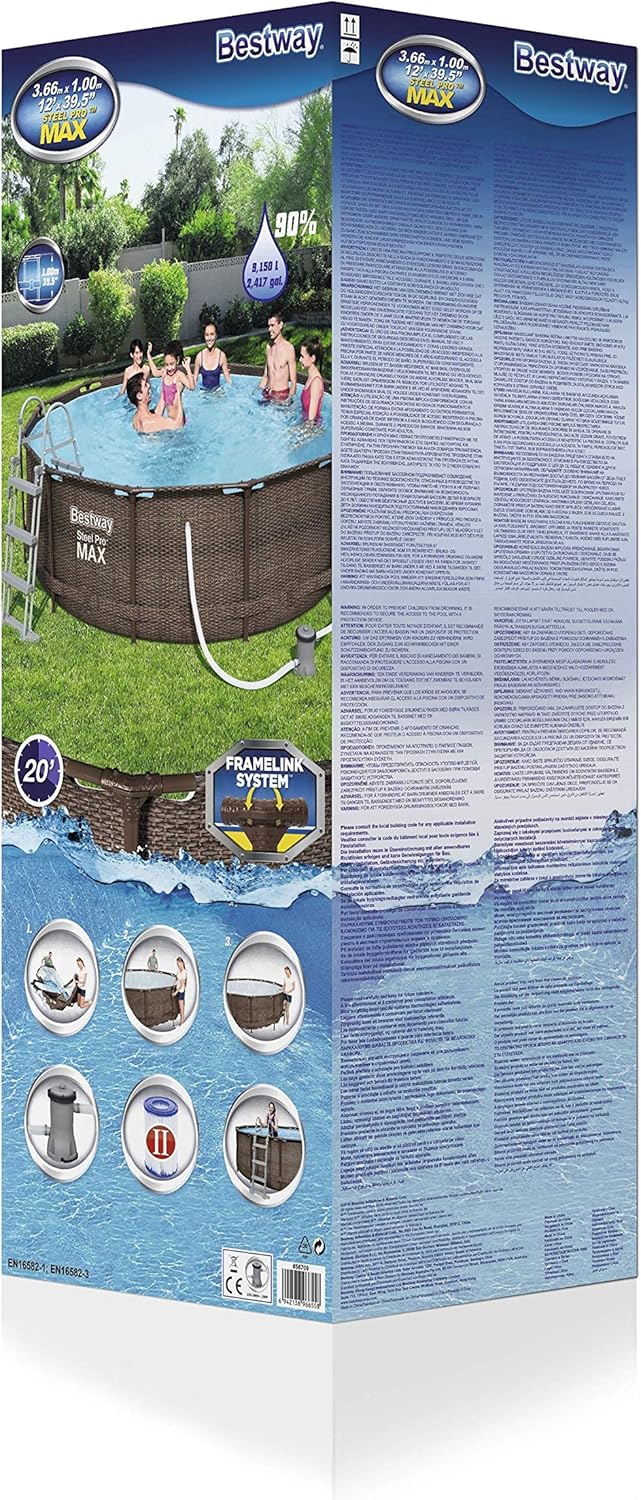 Bestway Steel Pro Max Framepool-Set, rund, mit Filterpumpe & Sicherheitsleiter 366 x 100 cm