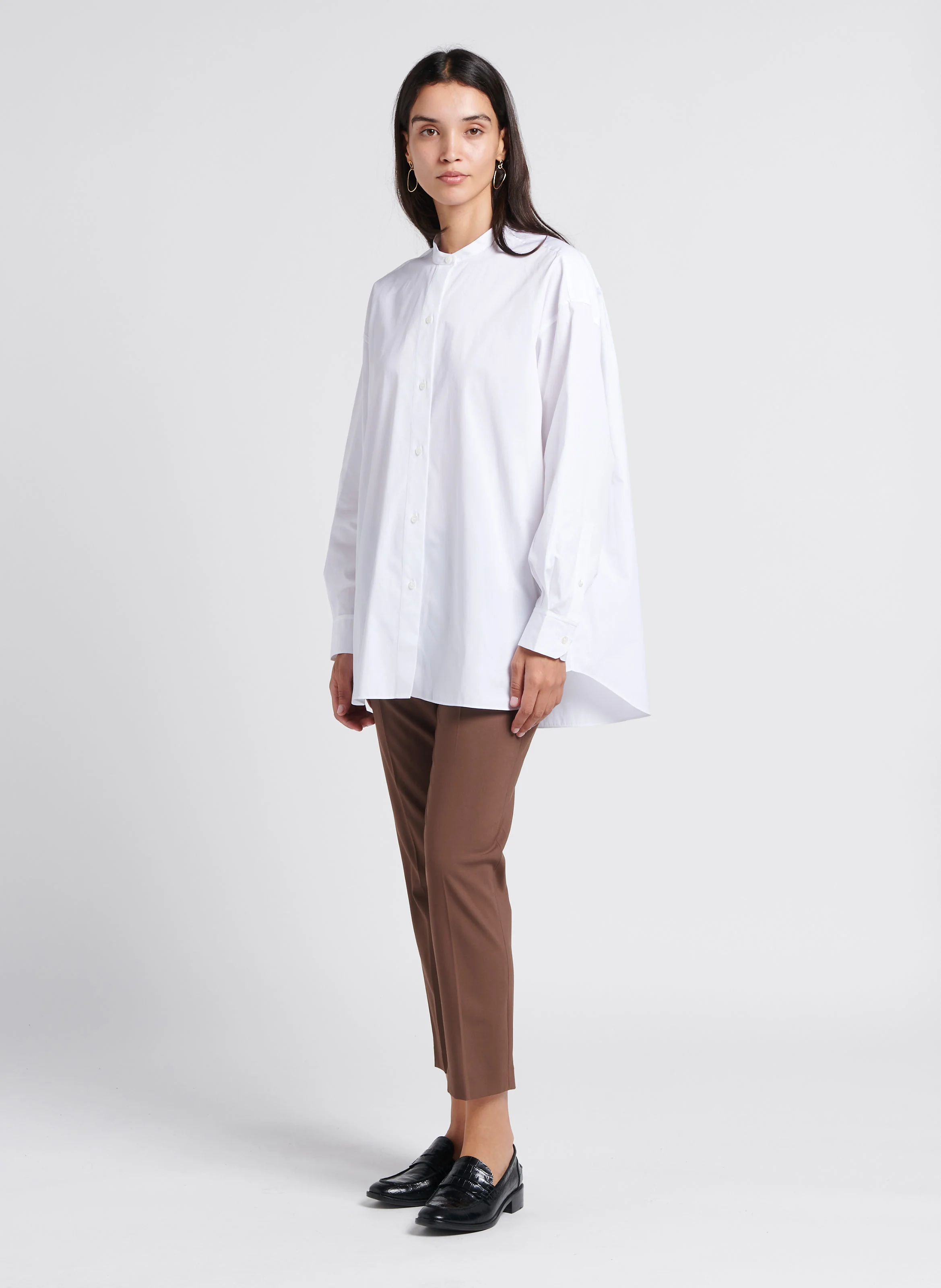 Chemise ample col mao en coton | Blanc