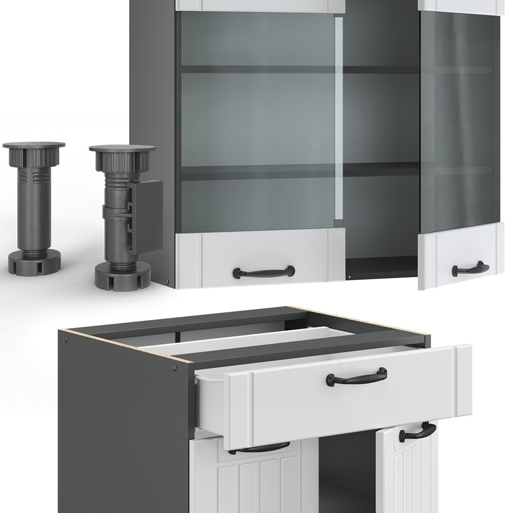 Vicco Küchenzeile Single Einbauküche Landhaus 140 cm Küchen Fame-Line Anthrazit