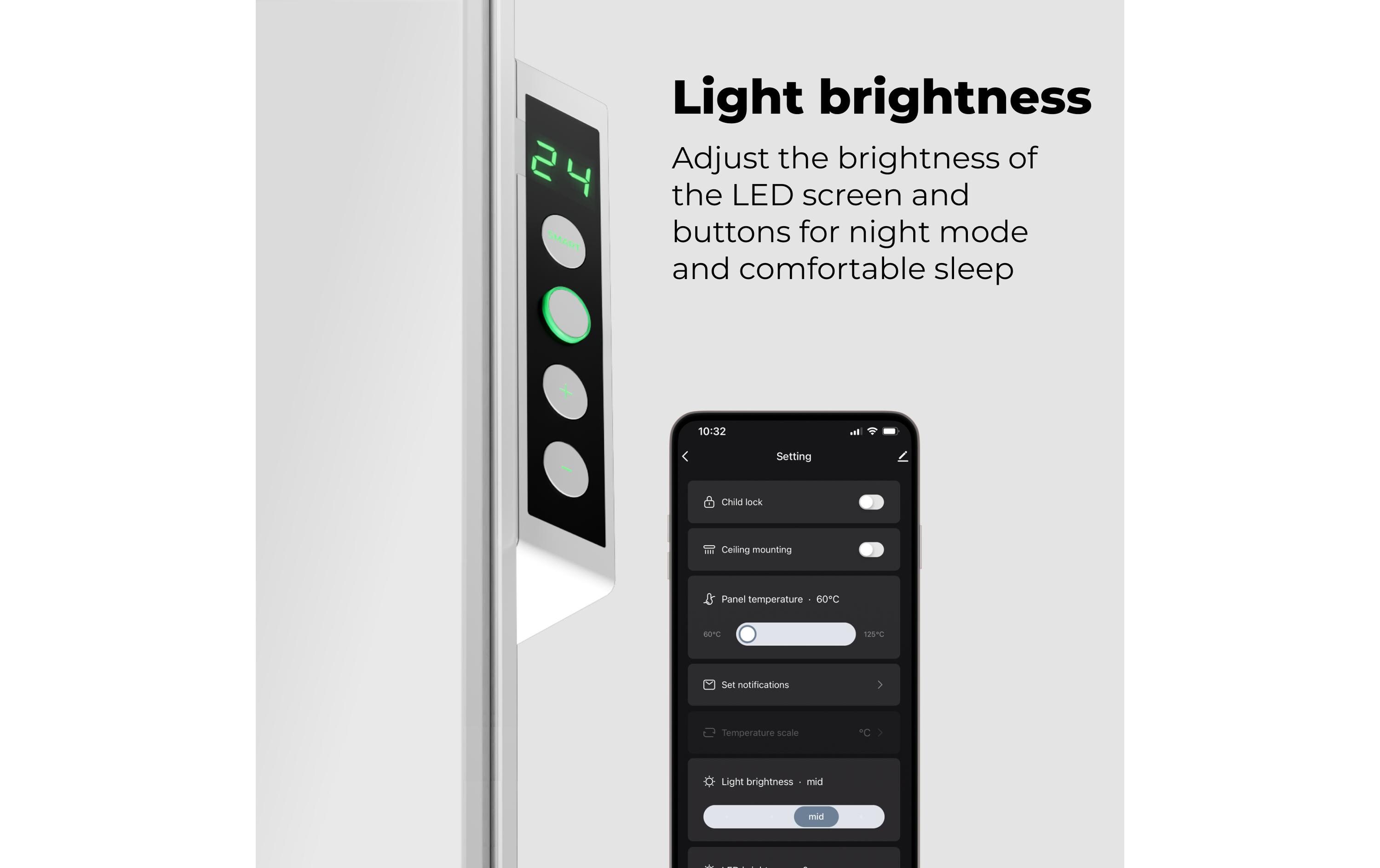 Infrarotheizer Premium Eco Smart LED 700 W, Schwarz<br>Heizgerät mit Infrarotstrahler