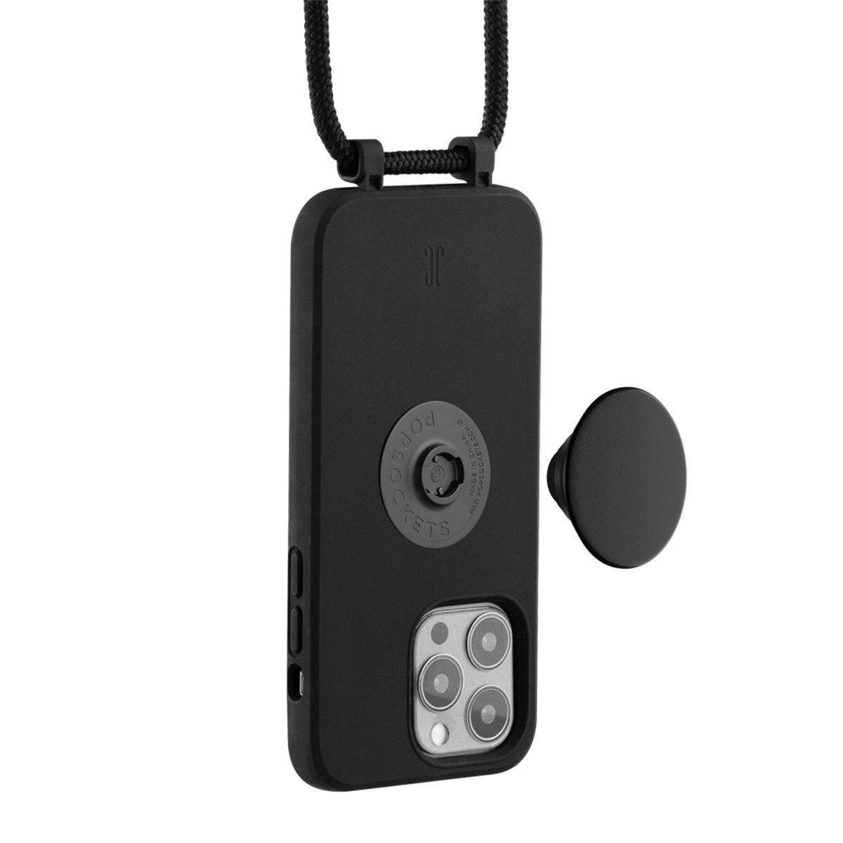 (by Just Elegance) iPhone 14 Pro Max PopGrip 3in1 Necklace Gummi Hülle   Handykette (150cm)   PopSockets (30153) - Schwarz