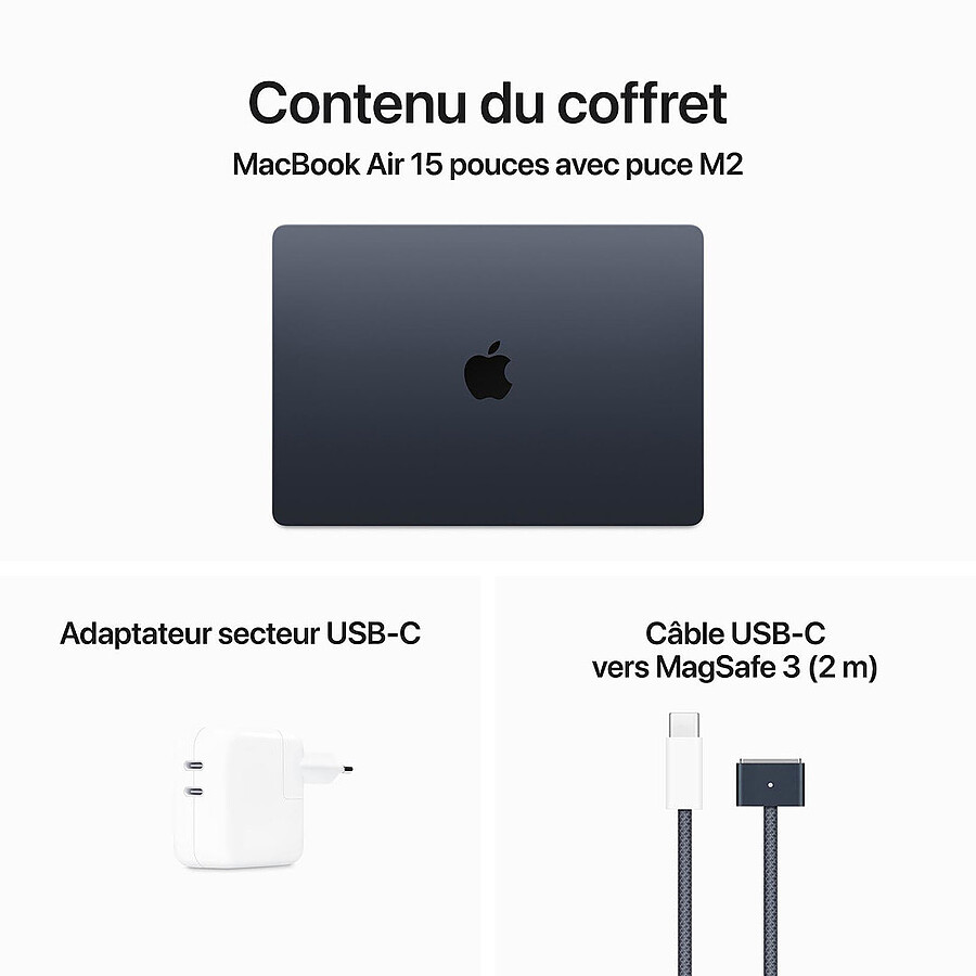 Apple MacBook Air M2 15 pouces (2023) Minuit 8Go/256 Go (MQKW3FN/A) · Reconditionné