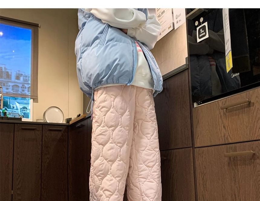 Double White - Middelhoge, geborduurde, gewatteerde fleece broek met rechte pijpen