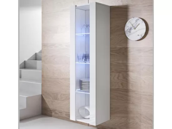 Vitrine pour Salon Salle à manger en Blanc avec LED 40x29x165cm Luke V5