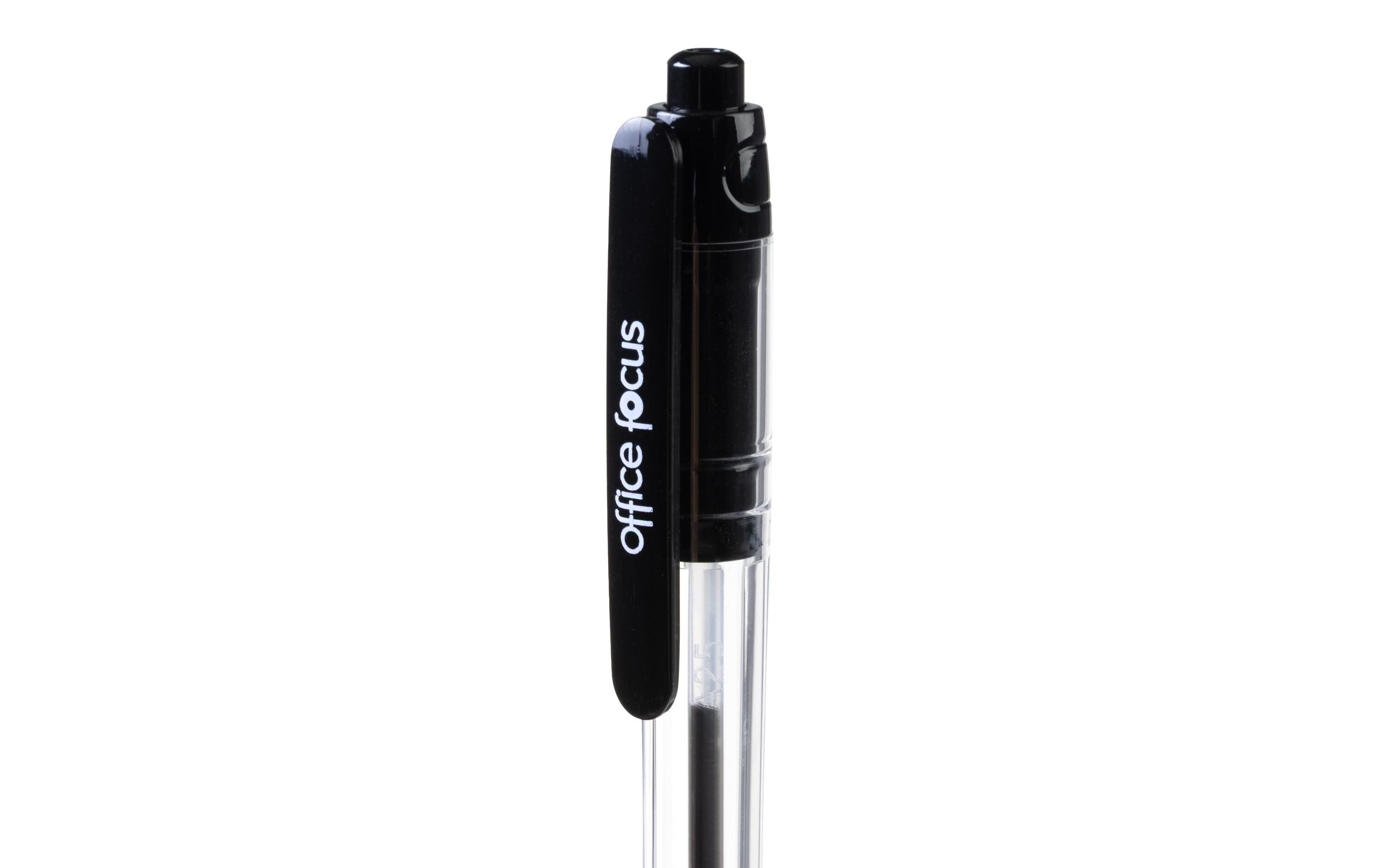 Kugelschreiber Office Focus 1 mm Mine, Schwarz, 12 StückDruckkugelschreiber mit Clip und weichem Griff