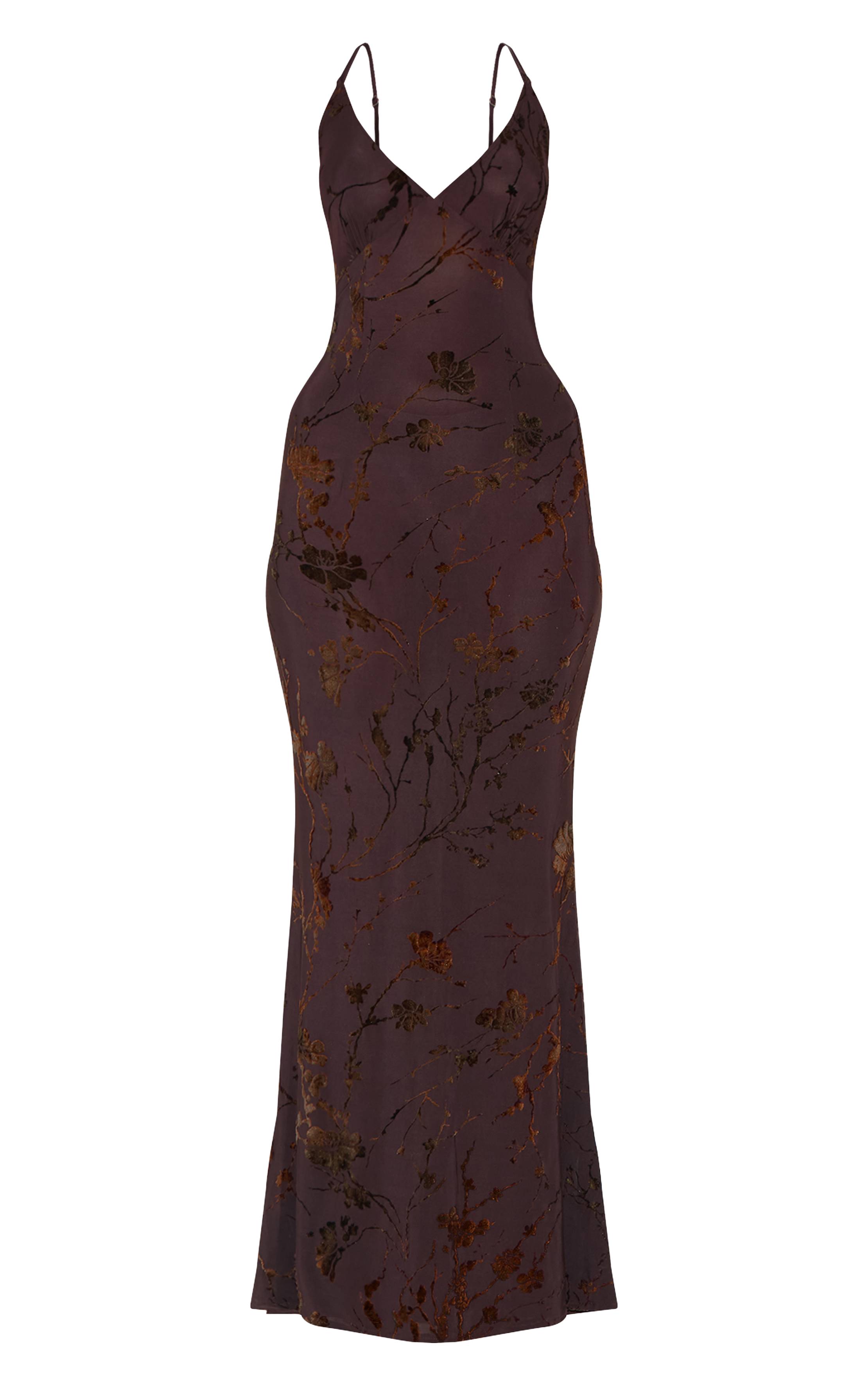 Prune Robe Longue Décolleté En V Dévoré