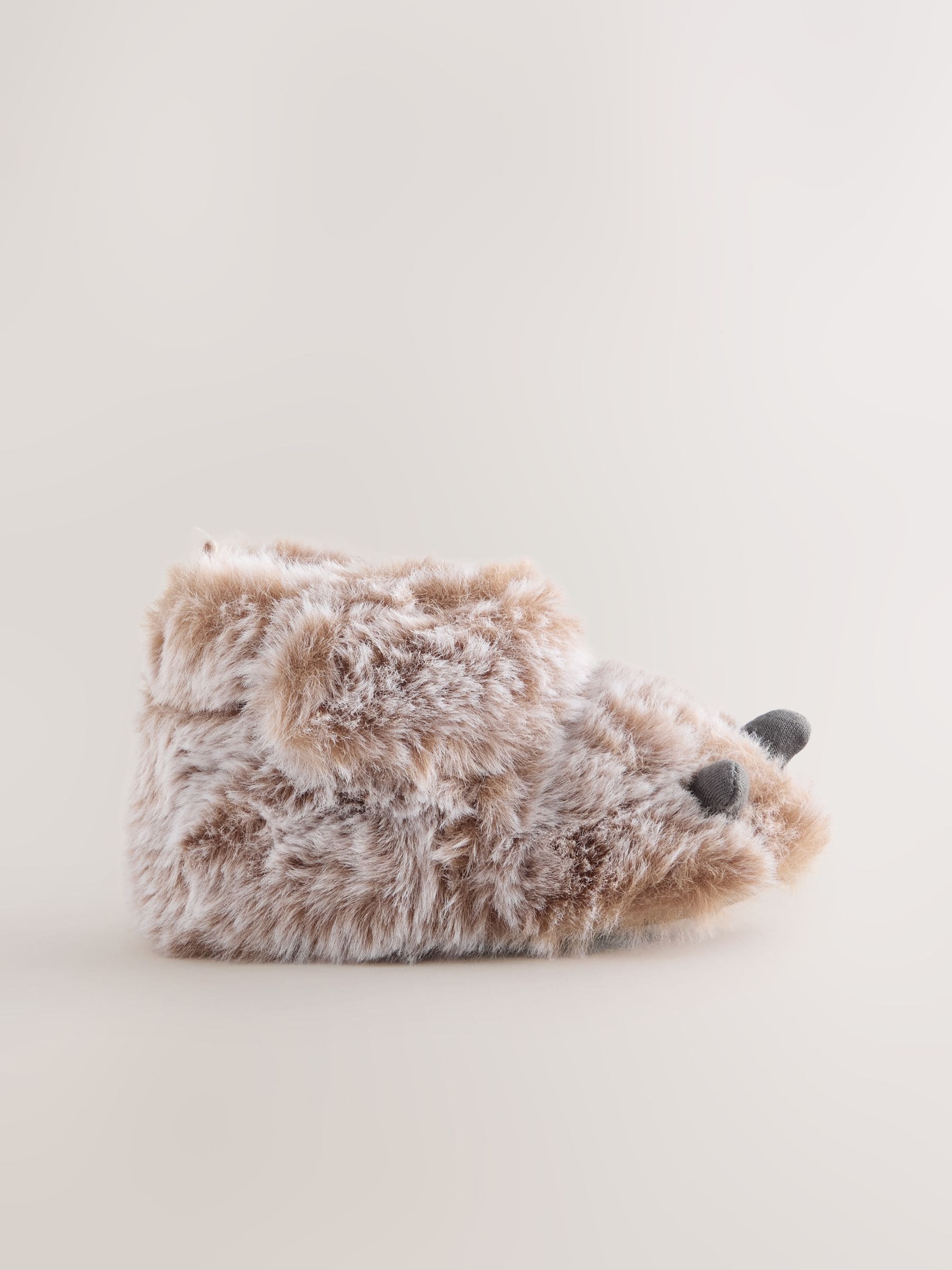 Neutraal met berenpoot - Baby slofjes met klittenbandsluiting (0-2mnd)