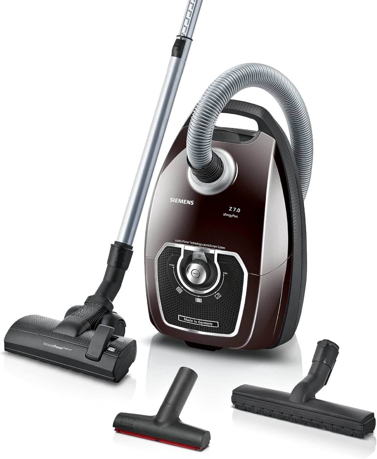 SIEMENS VSZ7A400 Z 7.0 Bodenstaubsauger mit Beutel Polsterdüse XXL, 650 W schwarz, Taupe, leise 69dB(A)