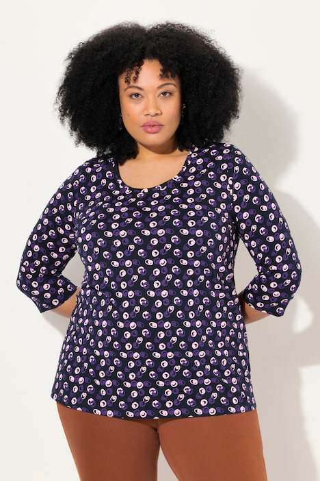 Longshirt, Punkte, A-Linie, Rundhals, 3/4-Arm