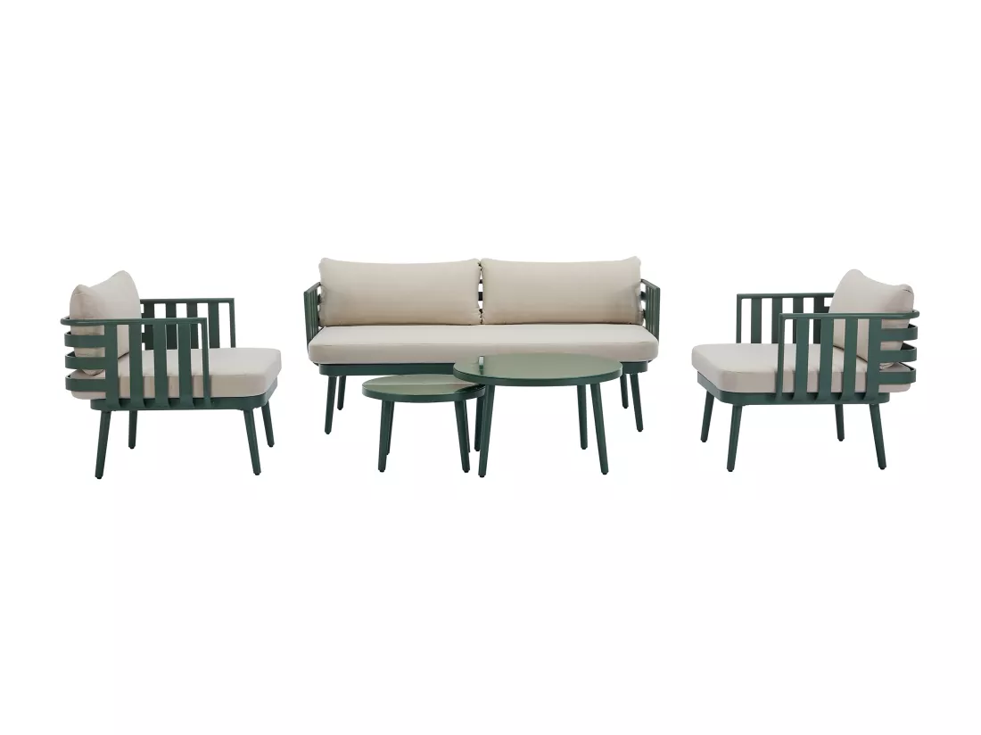 Salon de jardin en aluminium : canapé 2 places, 2 fauteuils et 2 tables basses - Vert sapin - KUTO de MYLIA