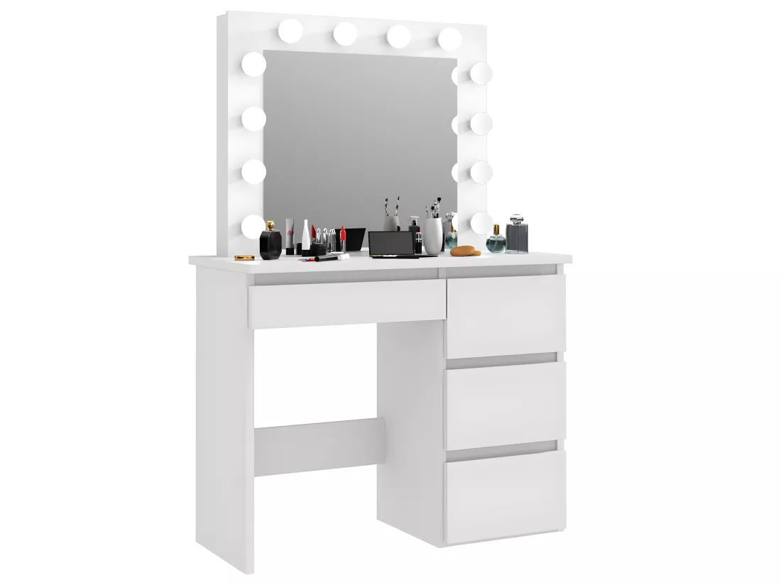 Coiffeuse avec 4 tiroirs et miroir LED coloris blanc - H75 x L94 x P43 cm