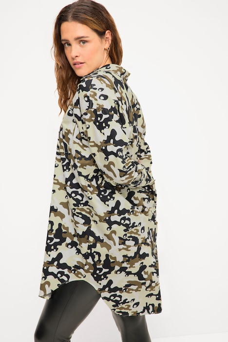 Hemdbluse, oversized, Camouflage, Hemdkragen, Langarm