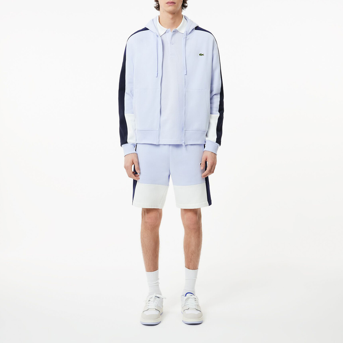 LACOSTE<br>Coloblock com capuz e zíper em molton