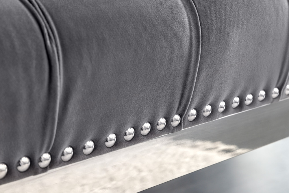 Design Sitzbank CASTLE DELUXE 165cm grau Samt silber Edelstahl gepolstert