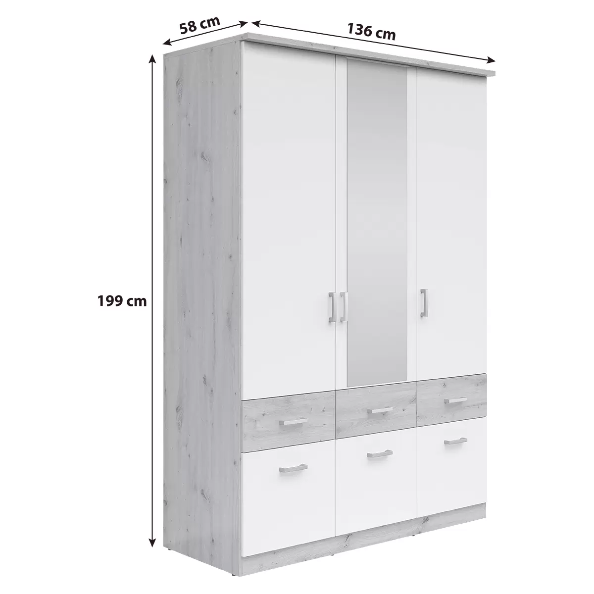 Kleiderschrank 3-trg. Brando 3 SP weiss,Eiche