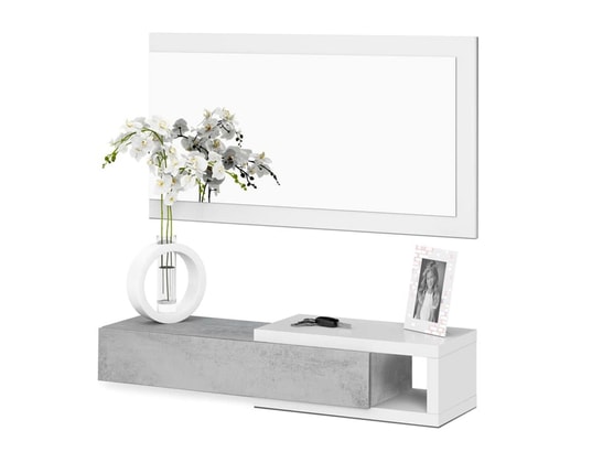 PEGANE - Meuble d'entrée réversible avec miroir et 1 tiroir.