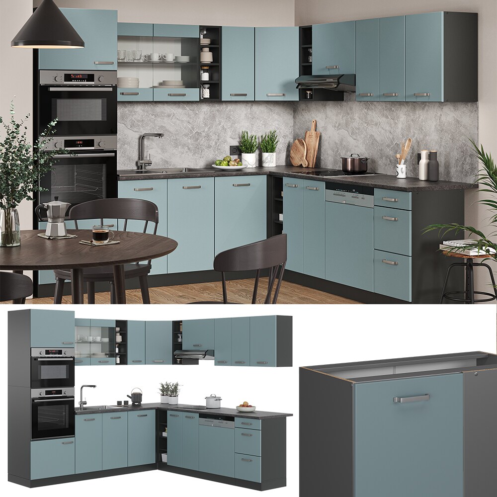 Vicco Eckküche R-Line Solid Anthrazit Blau Grau 247x237 cm modern Küchenschränke Küchenmöbel