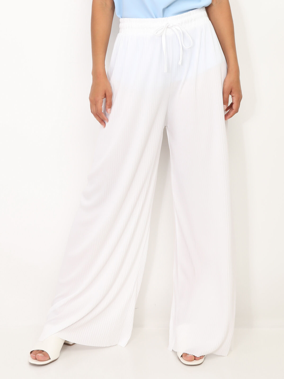 Pantalon large plissé- Blanc