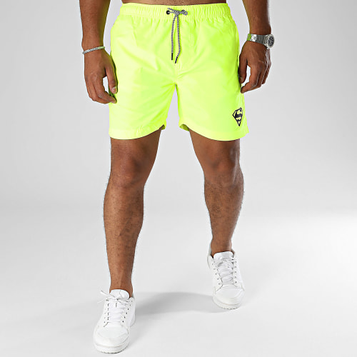 Short De Bain Logo Jaune Fluo Noir