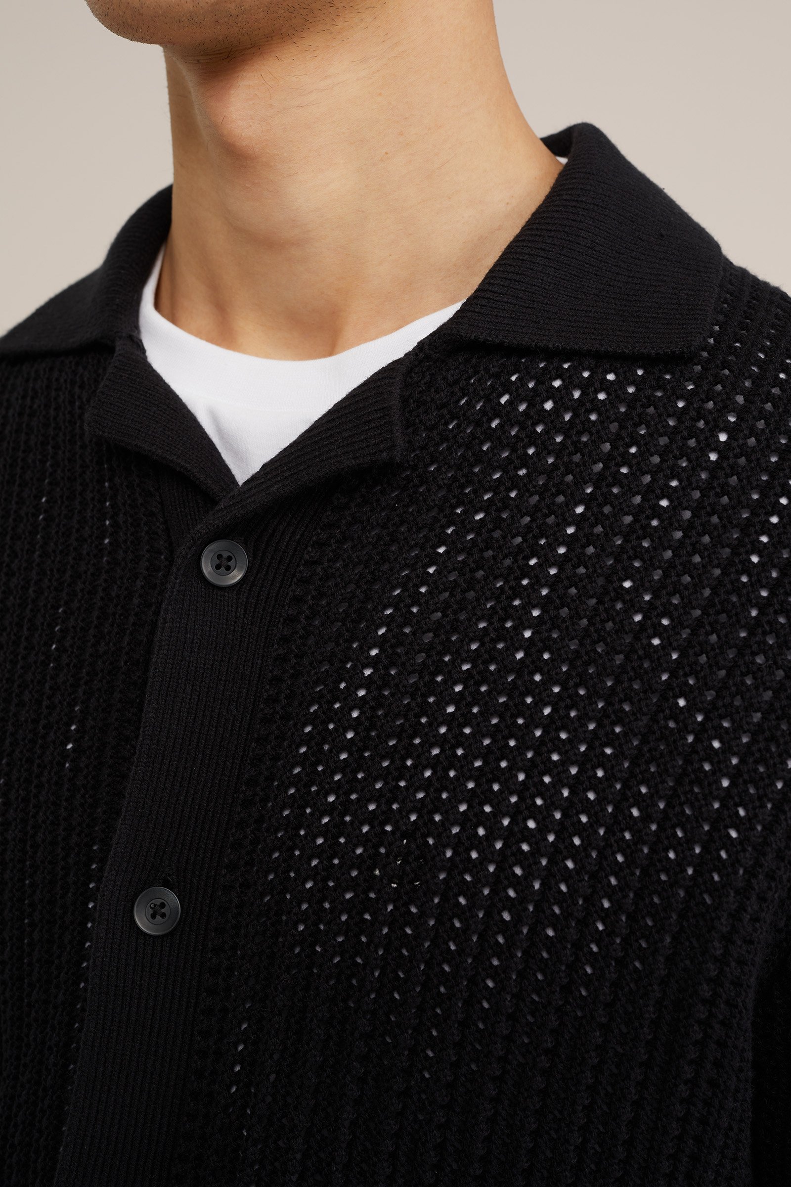 polo met opengewerkt dessin WE Fashion Zwart