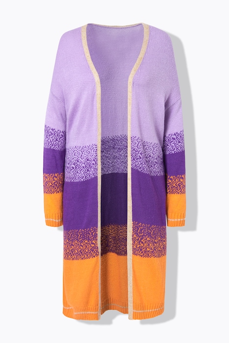 Strickjacke, offene Form, Feinstrick, Blockstreifen, Langarm