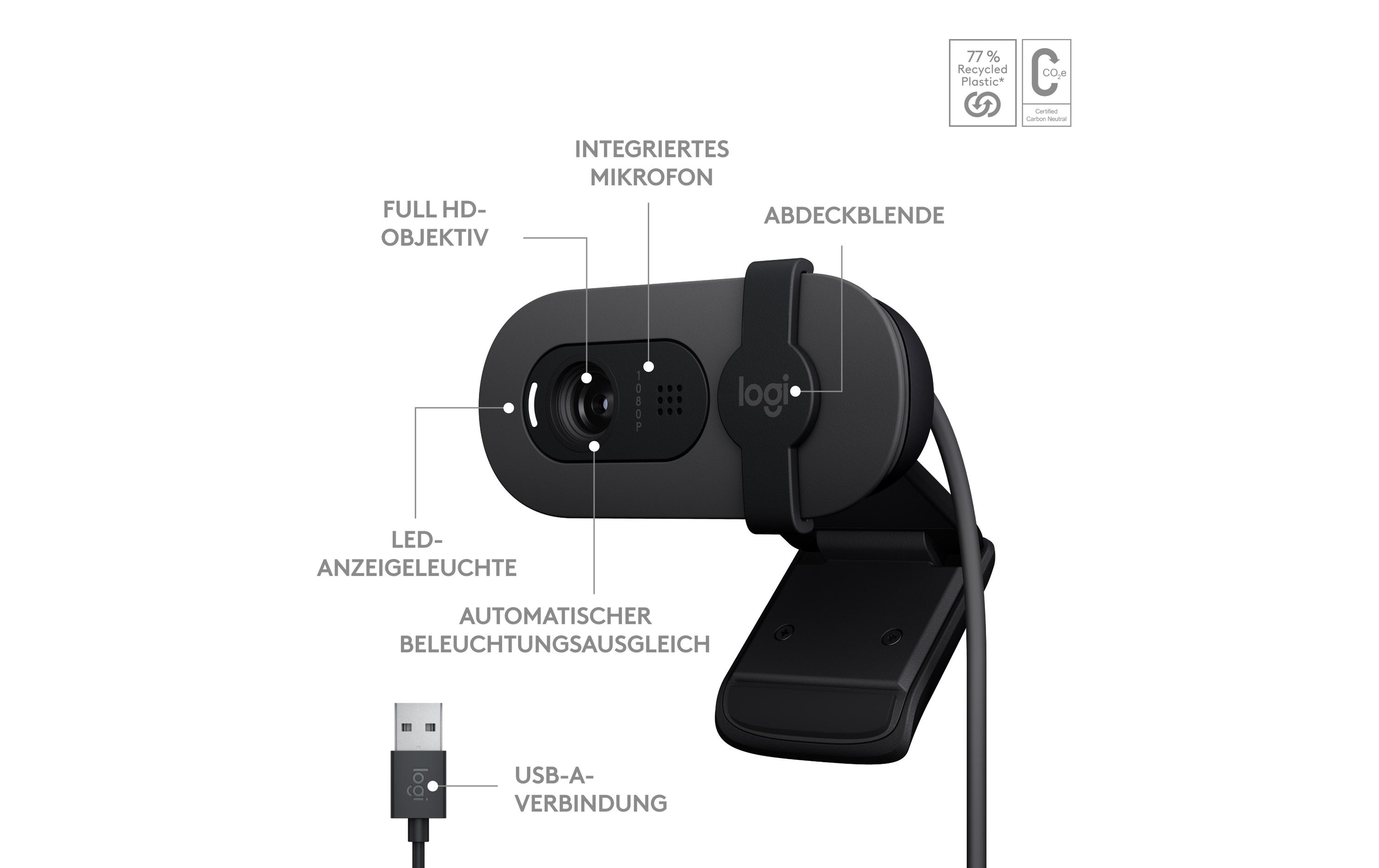 Brio 100 GraphiteFull HD-Webcam mit integrierter Abdeckblende