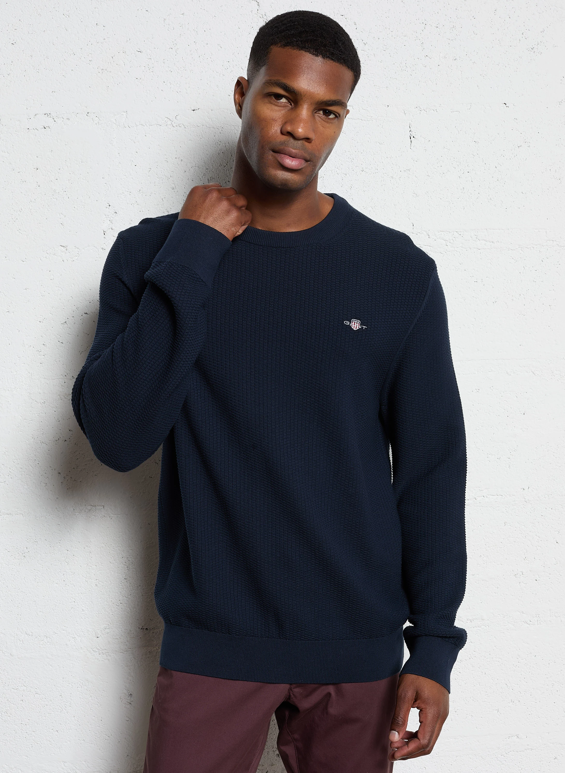 Pull col rond en coton | Bleu