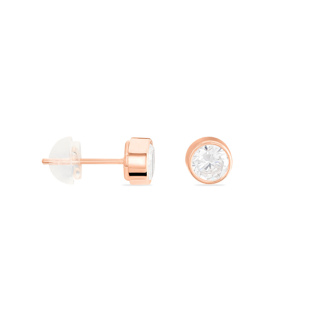 Boucles D'oreilles Puces Elda Serti Clos Or Rose Oxyde De Zirconium