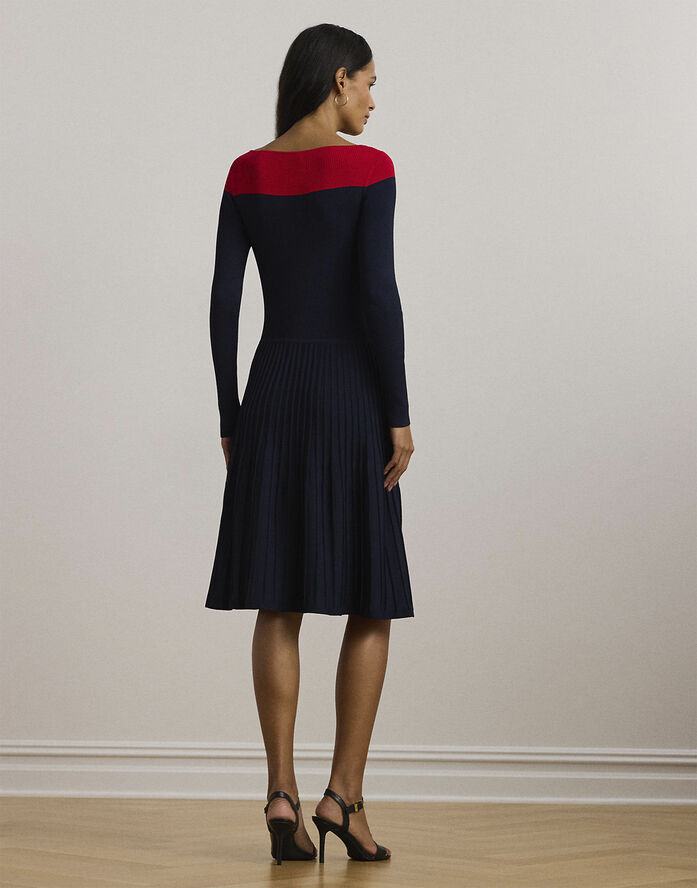 Lauren Ralph Lauren MATTE RAYON/NYLON-LS DRESS Lauren navy/festive red