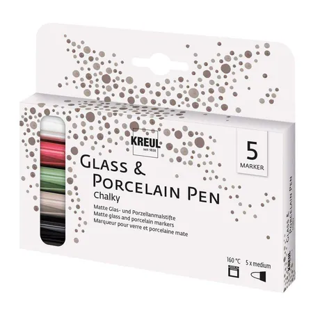 KREUL Glass & Porcelain Pen Chalky,Strichstärke 2 - 4 mm, 5 Stifte
