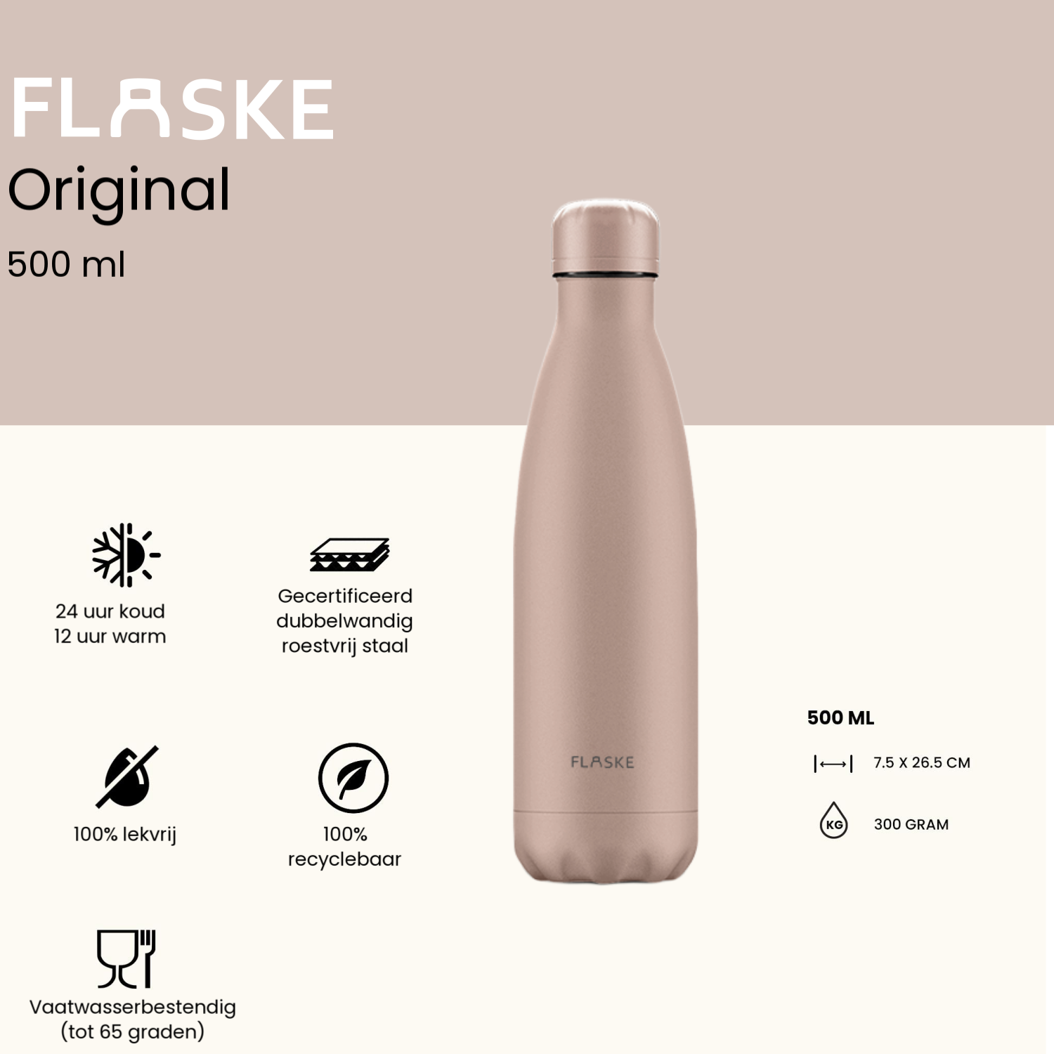FLASKE 500 ml  RVS Drinkfles - Cloud