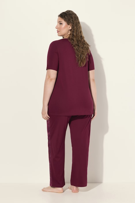 Pyjama, Satindetails, V-Ausschnitt, Halbarm
