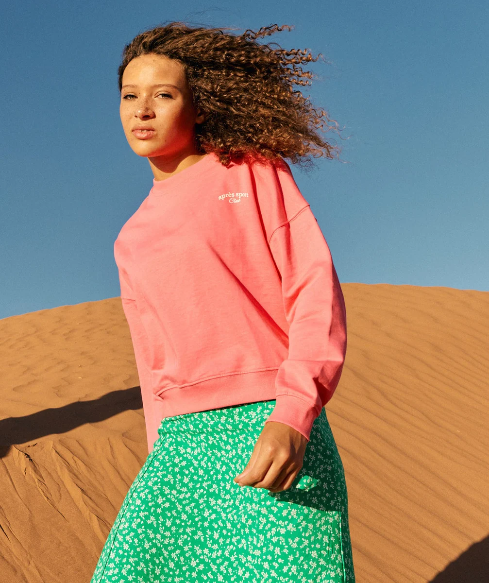 SWEAT MANCHES LONGUES FILLE EN FIBRES RECYCLÉES ROSE AVEC MESSAGE
