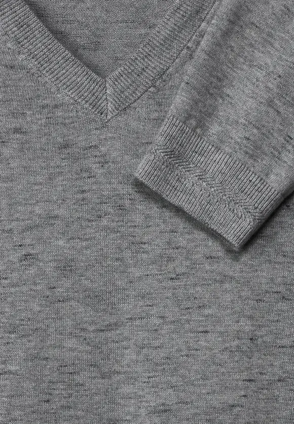 Melange V-Neck Pullover - stone grey melange